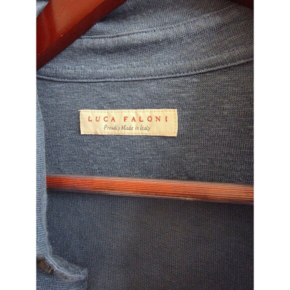 Luca Faloni Steel Blue Linen Jersey Long Sleeve Shirt S 100% Linen Made in Italy - Picture 2 of 6